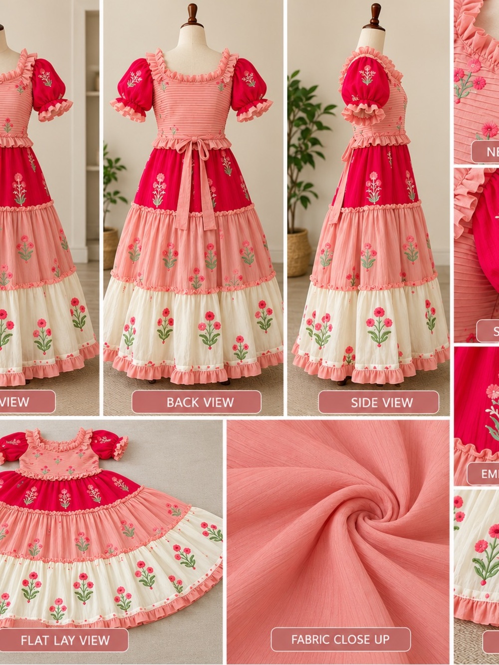 Women’s Pink Floral Tiered Ruffle Dress